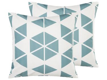 Set di 2 cuscini da esterno motivo geometrico bianco e blu 45 x 45 cm RIGOSA
