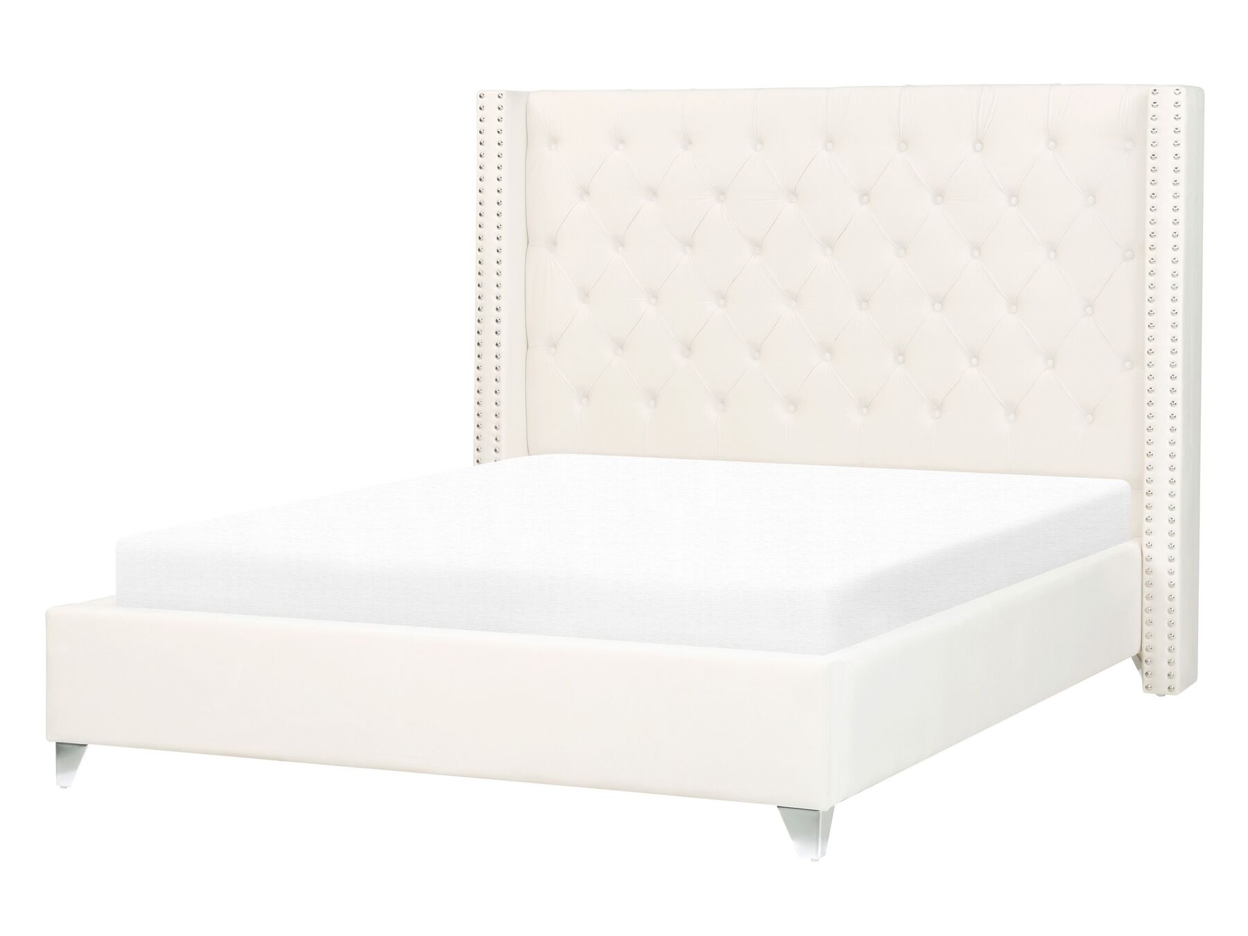 Zamatová posteľ 140 x 200 cm krémová biela LUBBON_882154