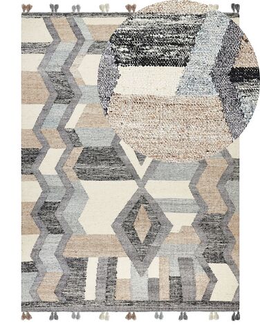 Kelim Teppich Wolle mehrfarbig 160 x 230 cm geometrisches Muster Kurzflor AYGEZARD