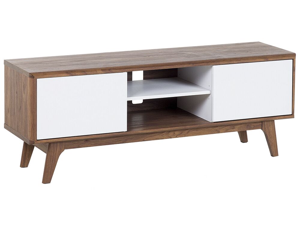TV Stand Dark Wood with White ROCHESTER Beliani