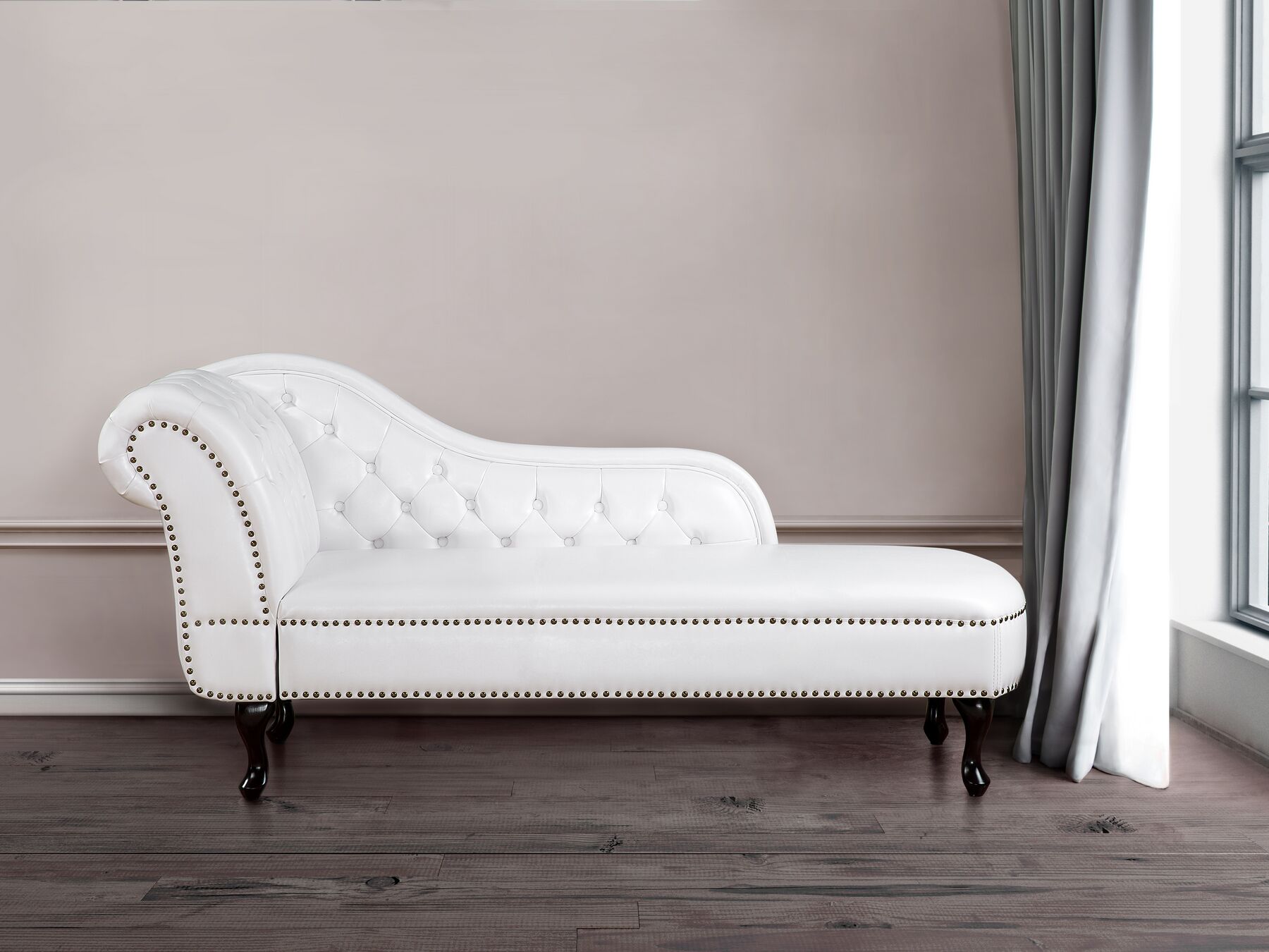 Left Hand Chaise Lounge Faux Leather White NIMES_535901