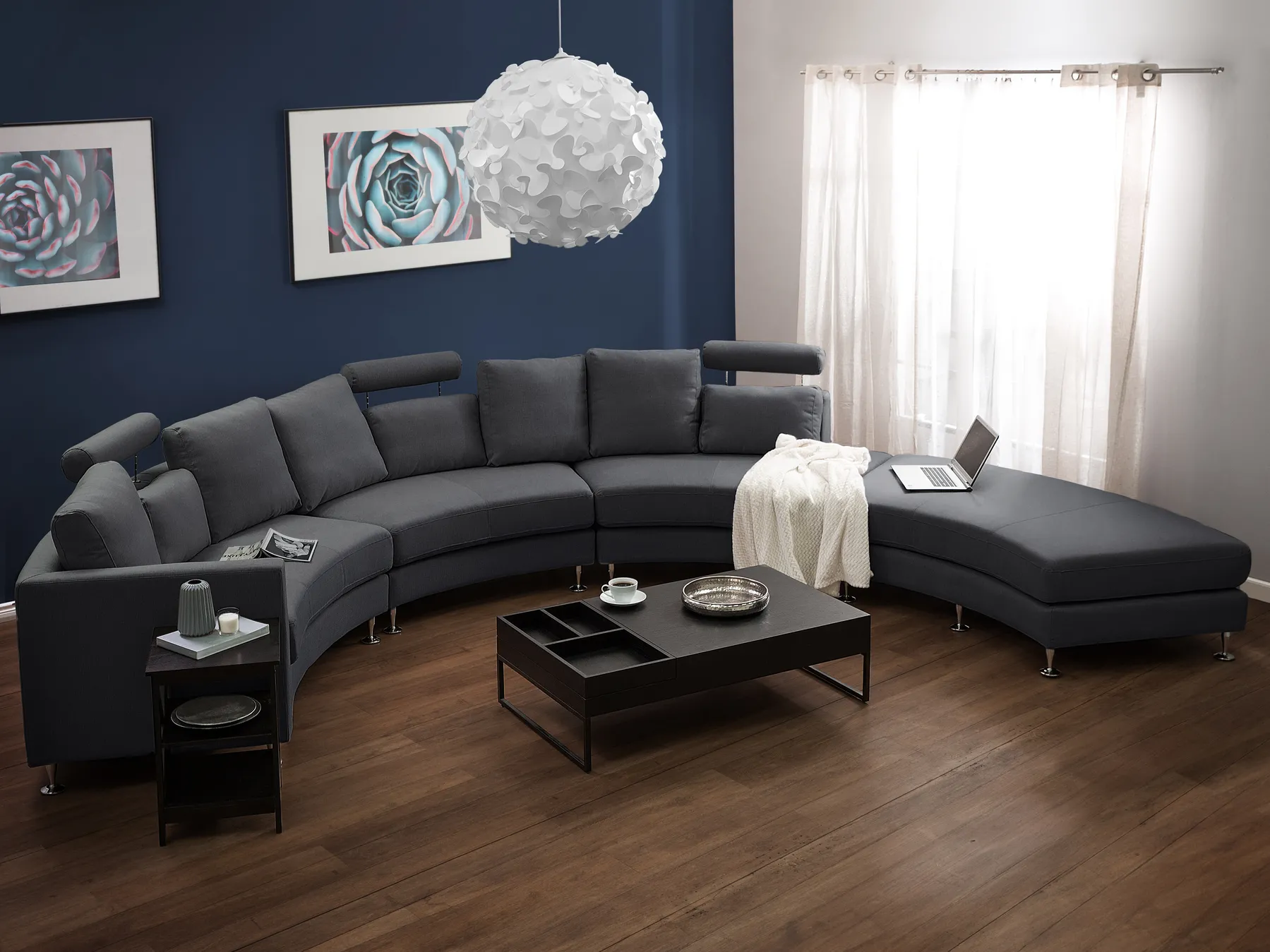Curved Sofa 7 Seater ROTUNDE Fabric Dark Grey_694740