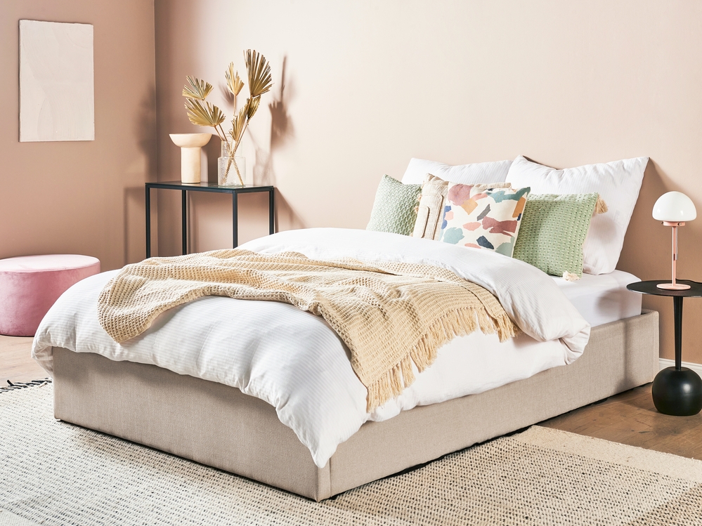 Ottoman Bed Fabric DINAN 140 x 200 cm EU Double Beige Beliani
