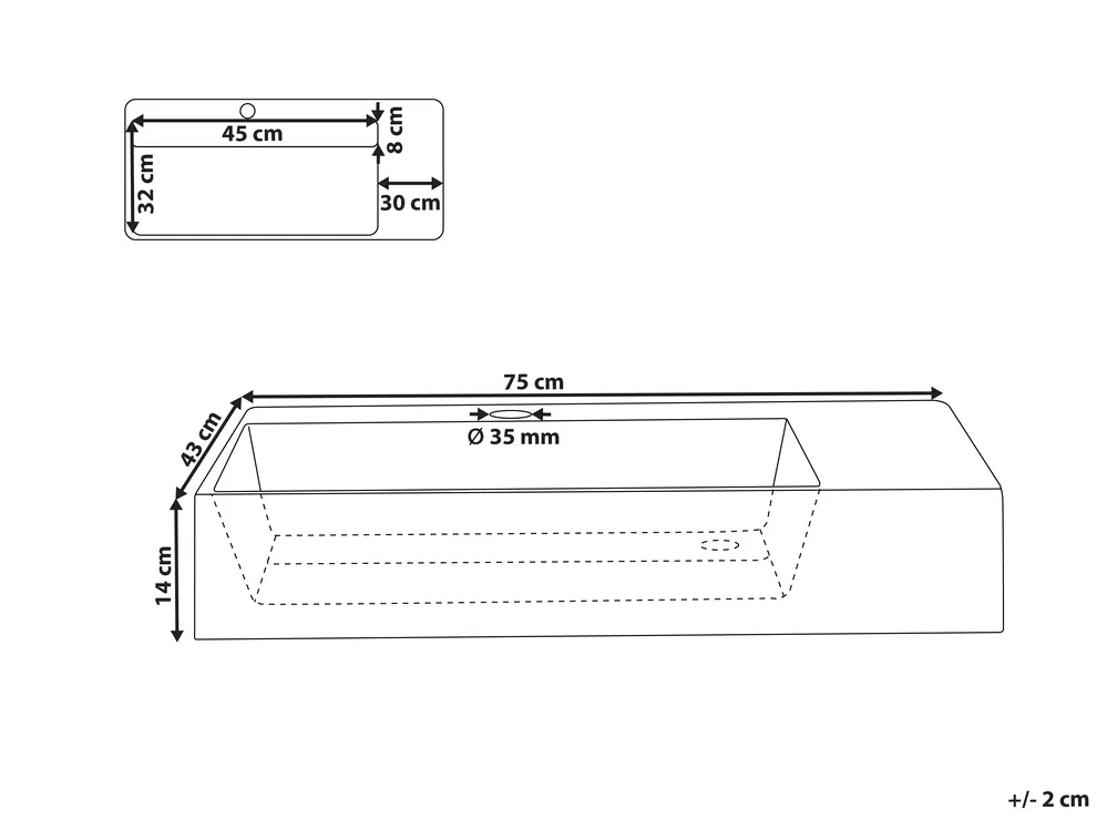 Wall Hung Basin CUSCO 750 x 430 mm Mineral Cast White_981548