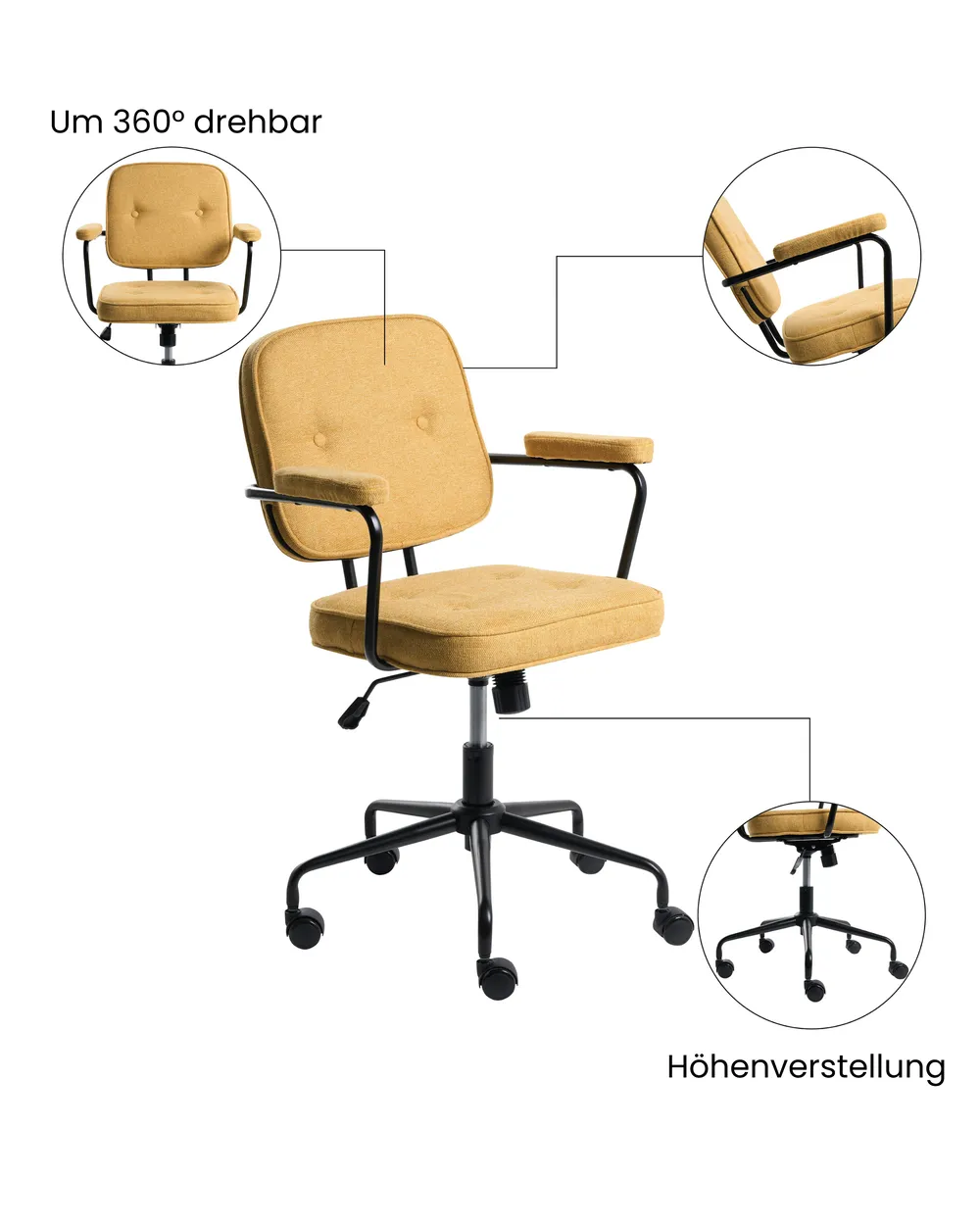 Schreibtischstuhl PAWNEE Stoff Gelb_1070562