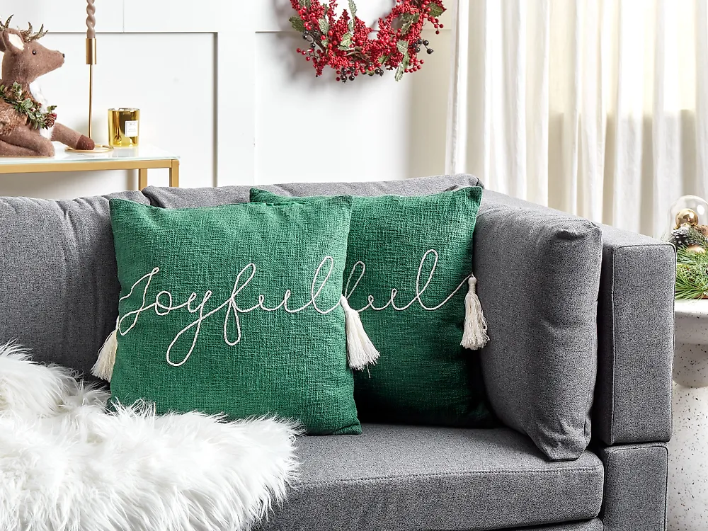 Set of 2 Decorative Cushions ELETTARIA 45 x 45 cm Cotton Green Christmas Motif_1183748
