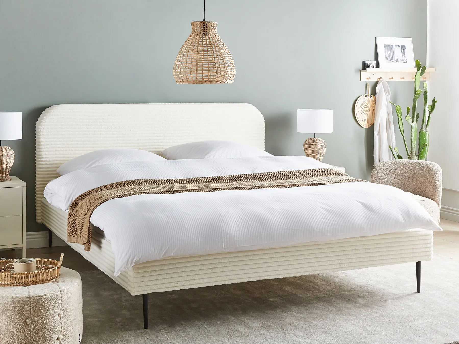 Bed Corduroy FLAYAT 180 x 200 cm (EU Super King) Off-White_967707