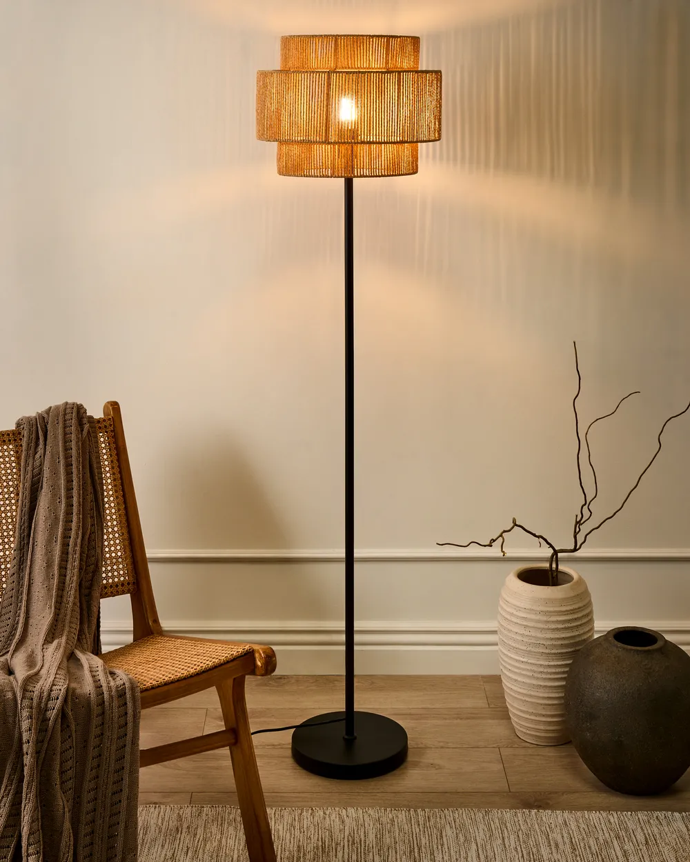 Lampa podłogowa WOKIRO Papierowy sznurek Naturalny