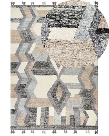 Kelim Teppich Wolle mehrfarbig 200 x 300 cm geometrisches Muster Kurzflor AYGEZARD