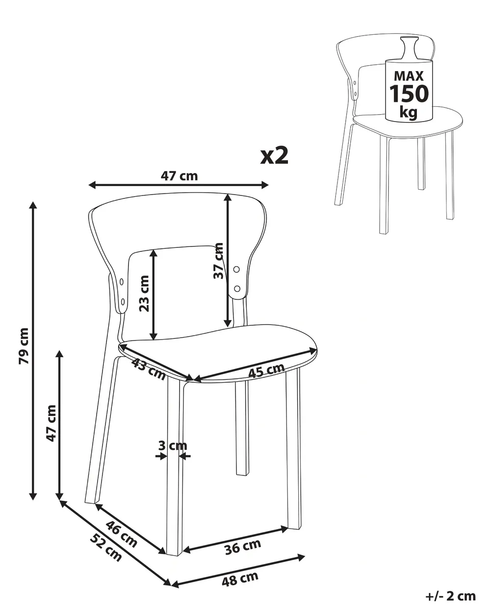 Set di 2 sedie da pranzo WALDEN Nero_1077821
