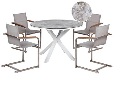 4 Seater Aluminium Garden Dining Set Marble Effect Top White and Grey MALETTO/COSOLETO 