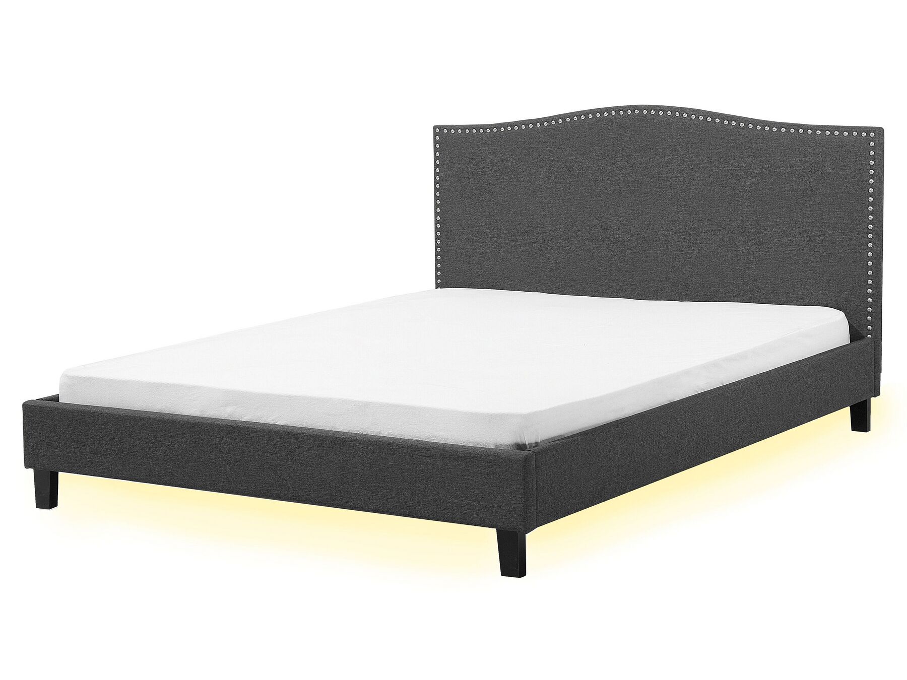 Šedá čalouněná postel 160x200cm s bílou LED páskou MONTELLIER_708562