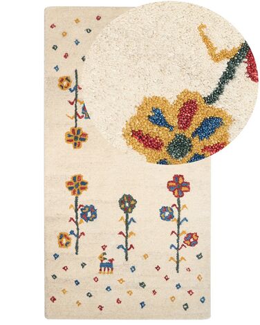Wool Gabbeh Area Rug with Floral Pattern 80 x 150 cm Beige HUSUNLU