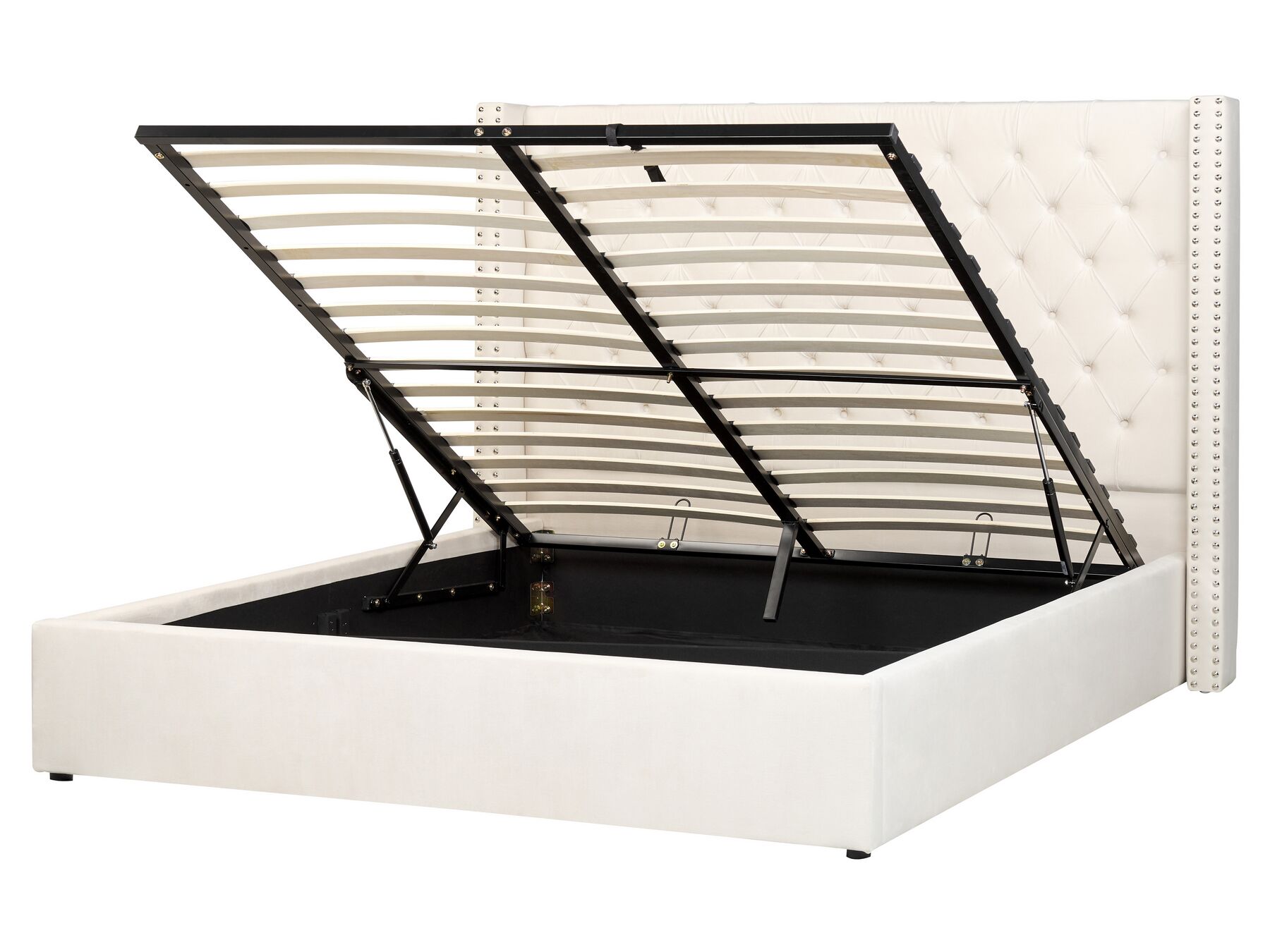 Zamatová posteľ s úložným priestorom 160 x 200 cm krémová biela LUBBON_882143