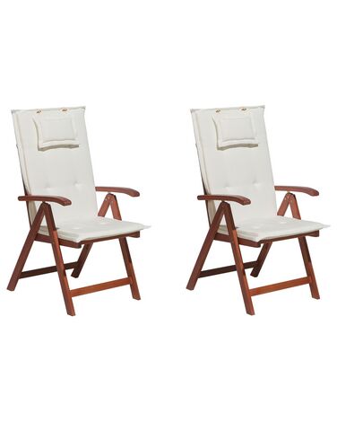 Lot de 2 chaises de jardin avec coussins blanc cassé TOSCANA