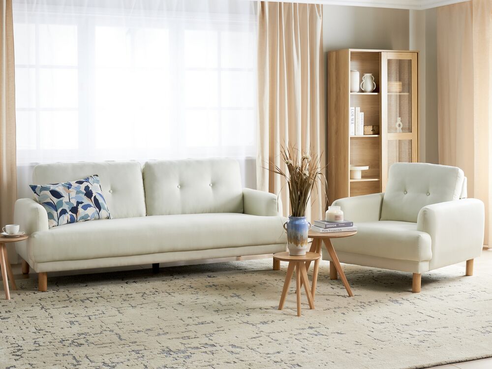 Conjunto de sala de estar 4 lugares TUVE Tecido Branco creme