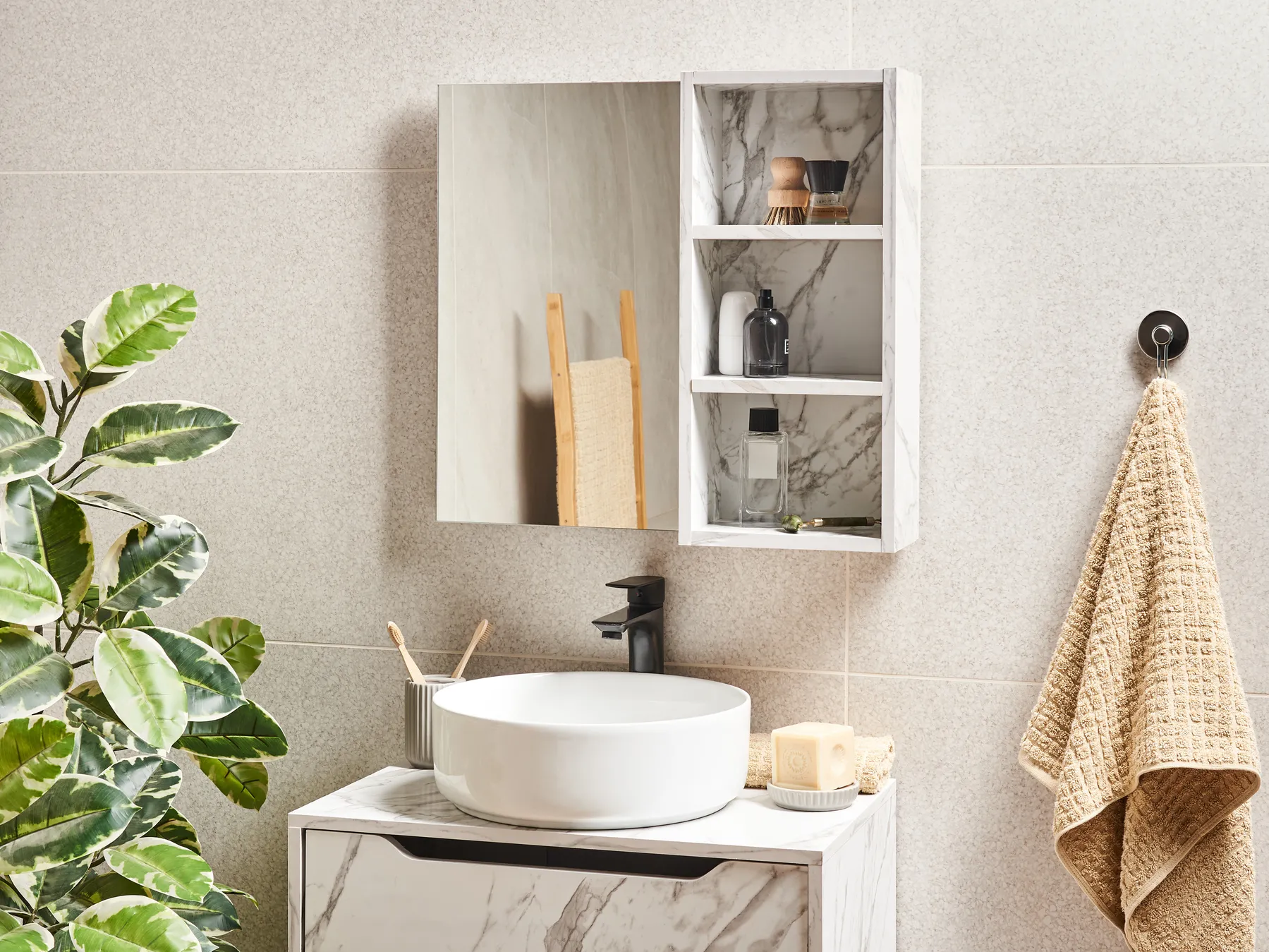 Bathroom Wall Mounted Mirror Cabinet JOINVILLE 60 cm 54 cm White Marble_978177