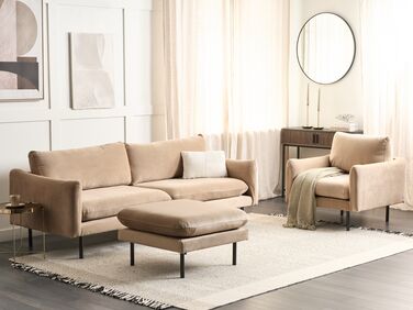 Velvet Living Room Set with Ottoman Beige VINTERBRO