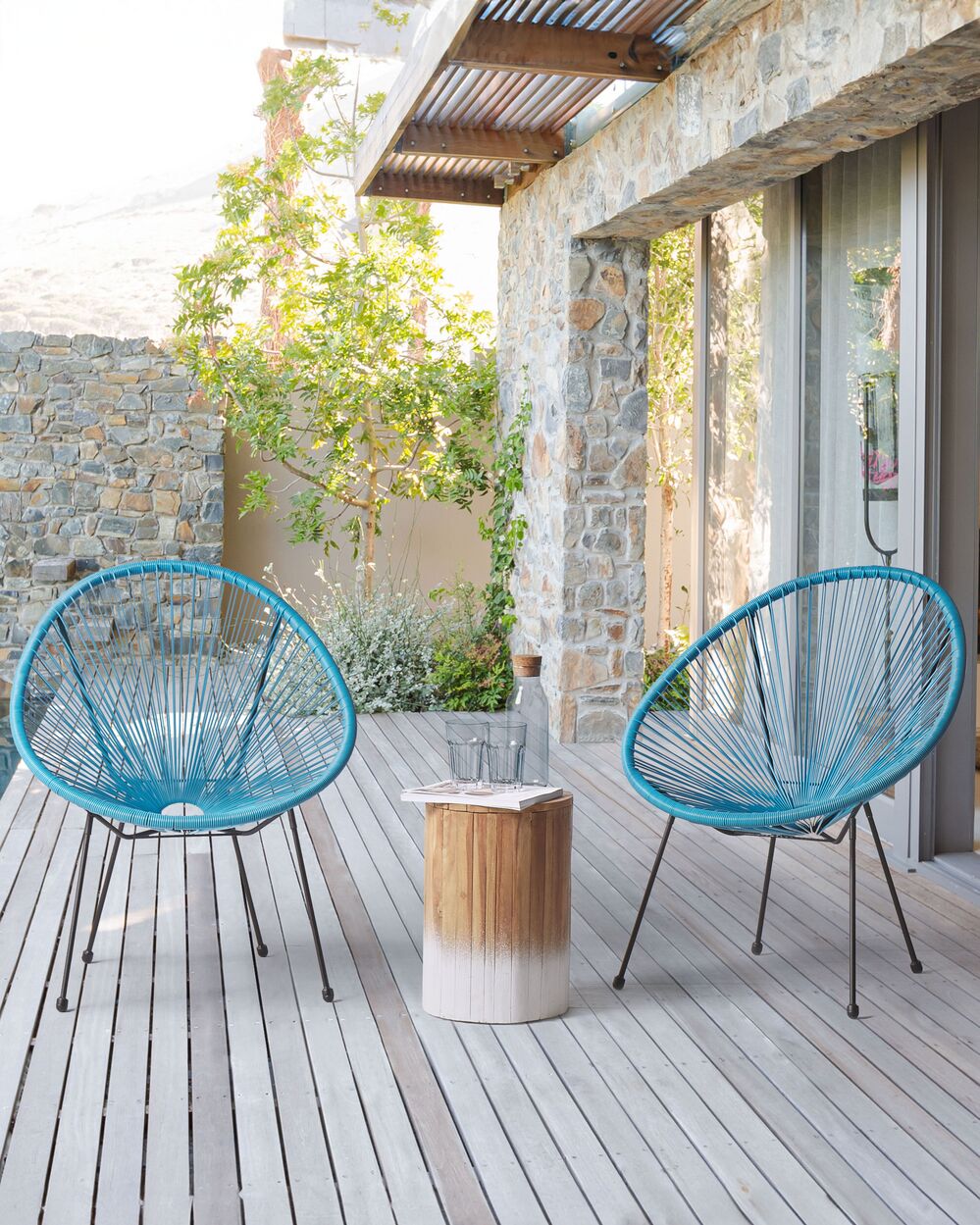Set of 2 PE Rattan Accent Chairs Blue ACAPULCO II Beliani