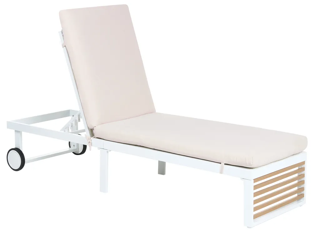 Sun Lounger with Cushion VERDELLO Reclining Metal Beige_1078558