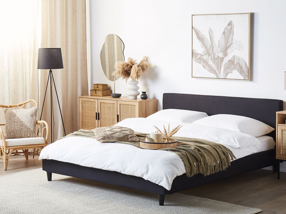 Lit avec sommier Tissu FITOU 180 x 200 cm Noir