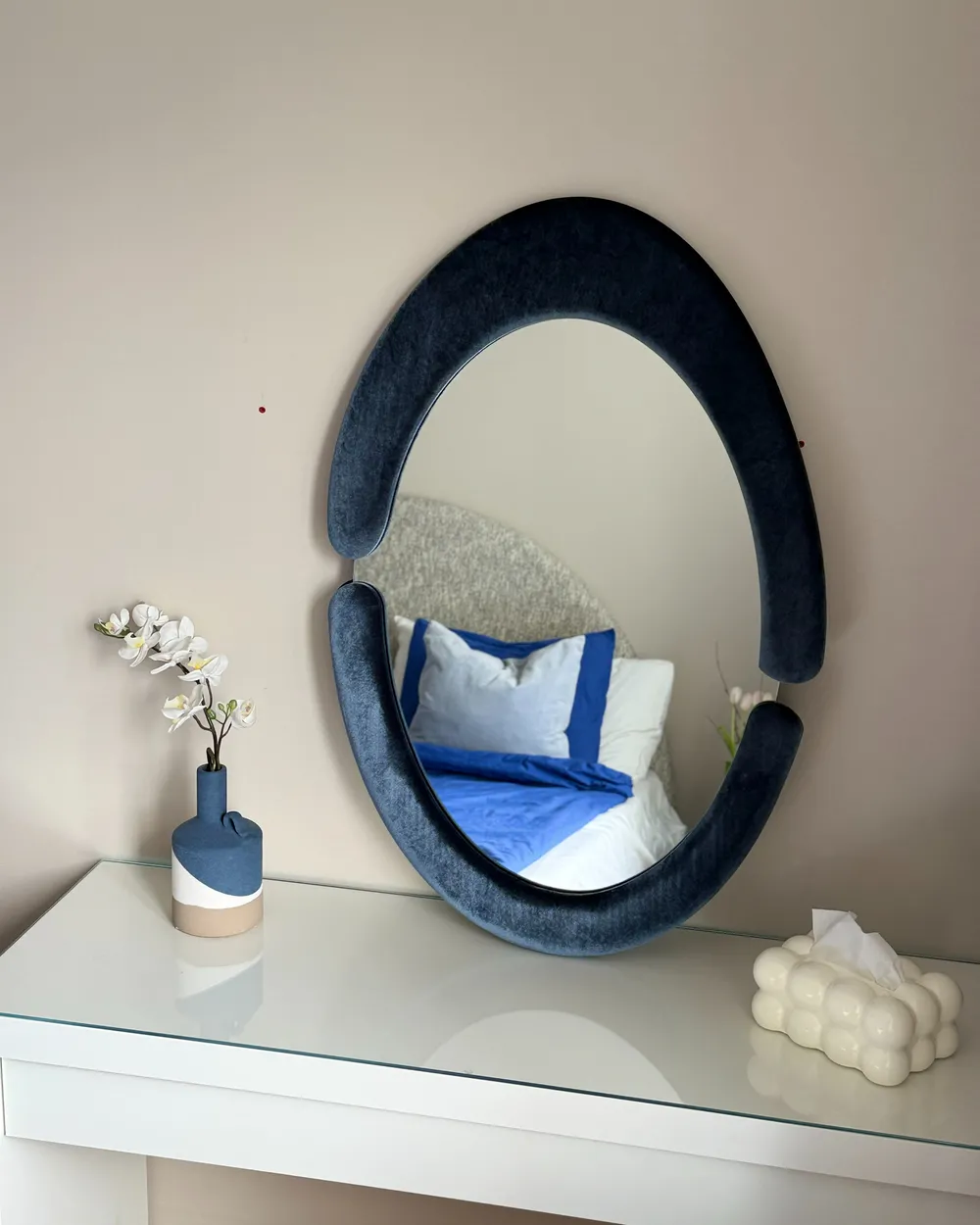 Wall Mirror MASSAY 53 cm 90 cm Velvet Dark Blue_983139