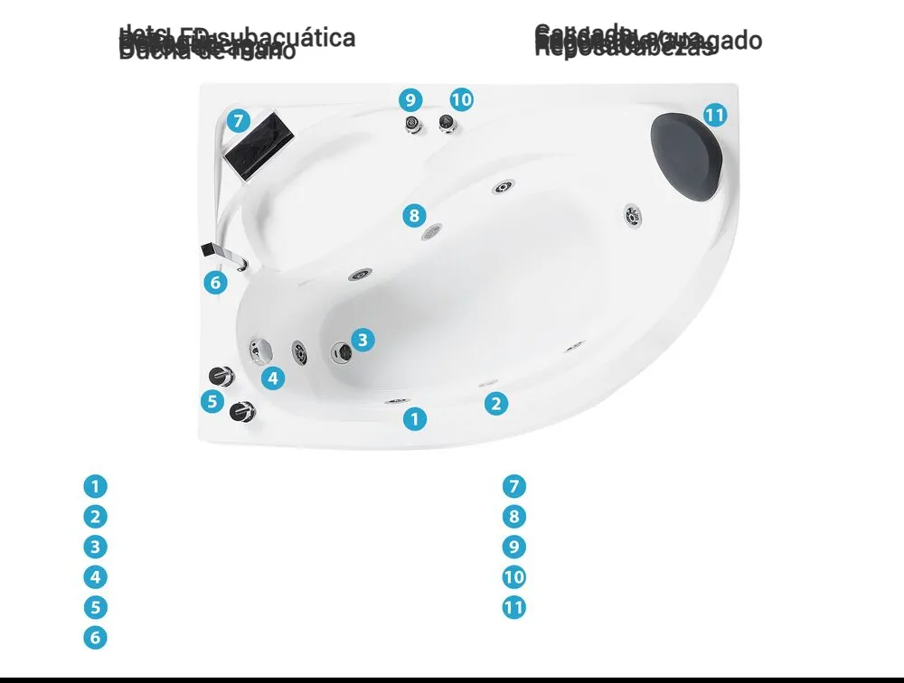 Bañera de hidromasaje LED esquinera NEIVA 150 x 100 cm Blanco Derecha_796693
