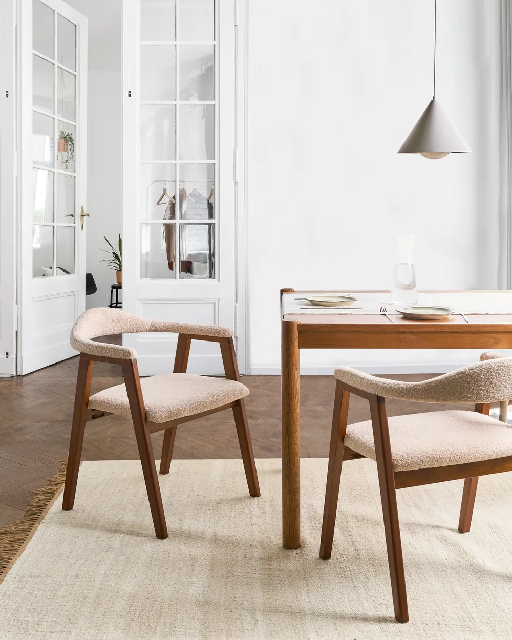 Set of 2 Dining Chairs ONECO Wood Brown/ Light Beige
