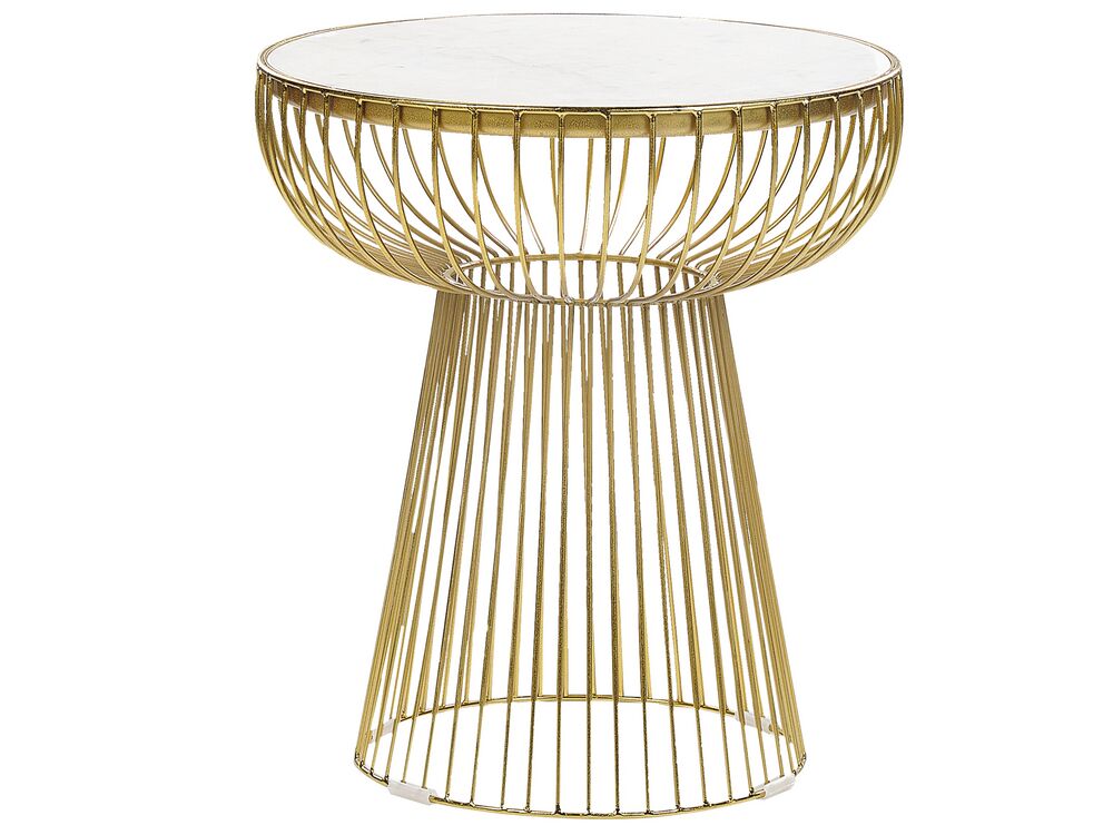 Wire Frame Side Table White Marble with Gold CHEYNES Beliani