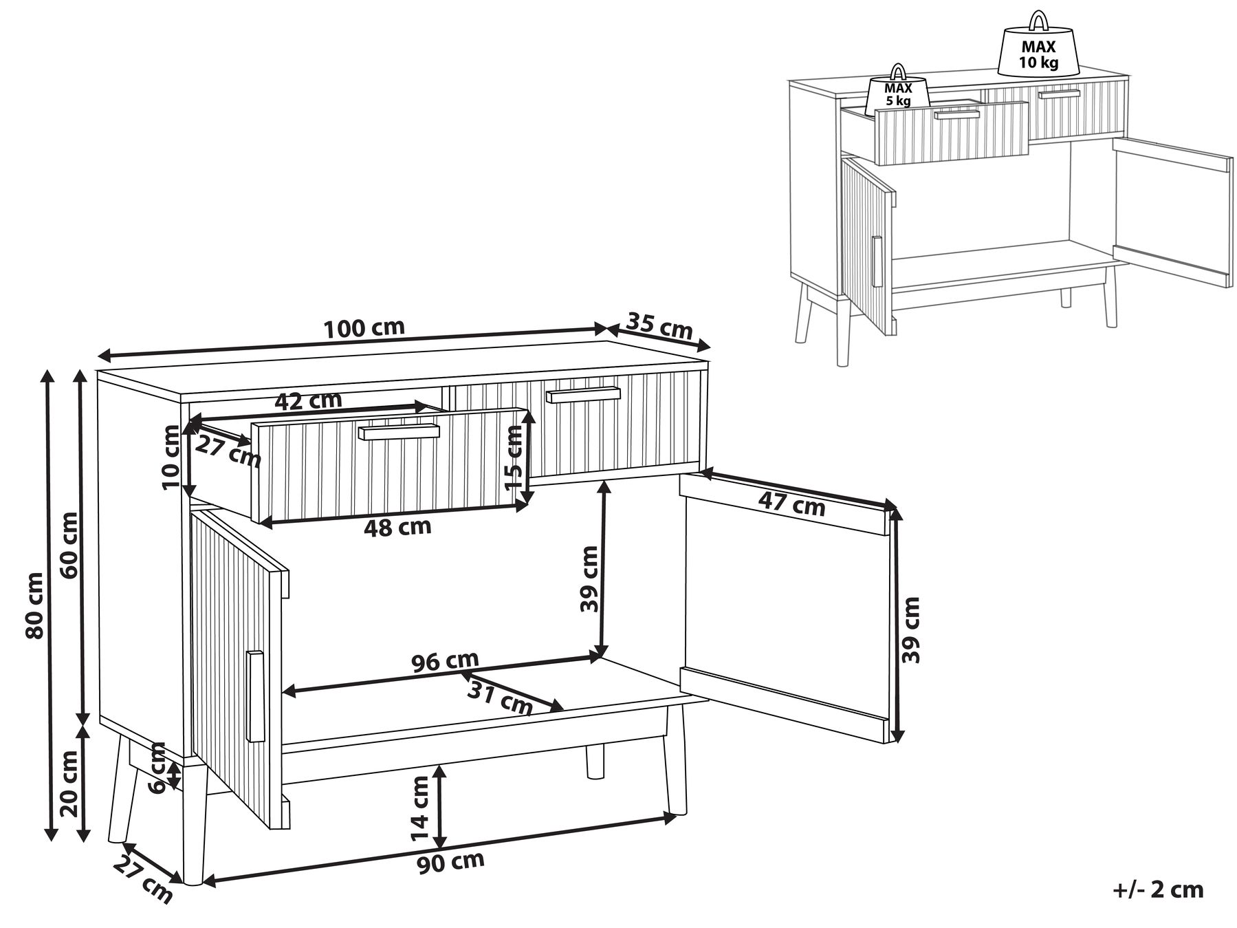 2 Drawer Sideboard Light Wood LYNWOOD_945855 2 Drawer Sideboard Light Wood LYNWOOD_945855