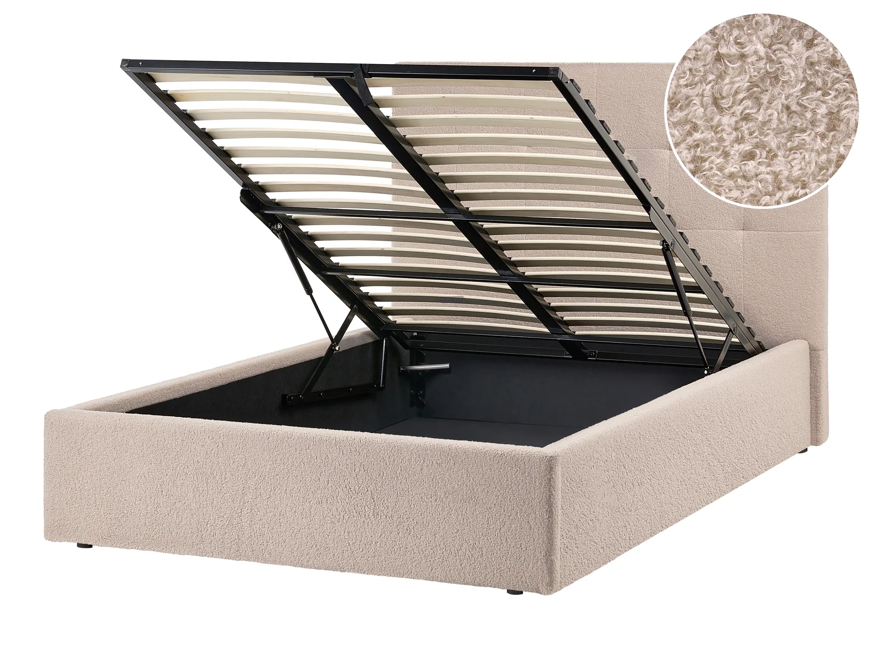 Ottoman Bed LORIENT Boucle Beige 120 x 200 cm (EU Small Double)_1062981