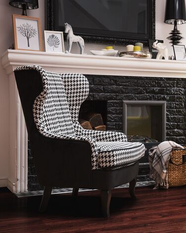 Fabric Armchair Houndstooth Black and White MOLDE