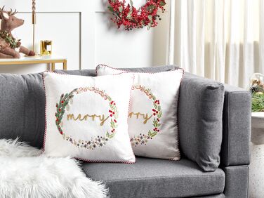 Set of 2 Velvet Cushions Christmas Motif 45 x 45 cm White EUCHARIS