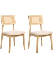 Set of 2 Dining Chairs EMBAR Wood Light Brown/ Light Beige_1010614