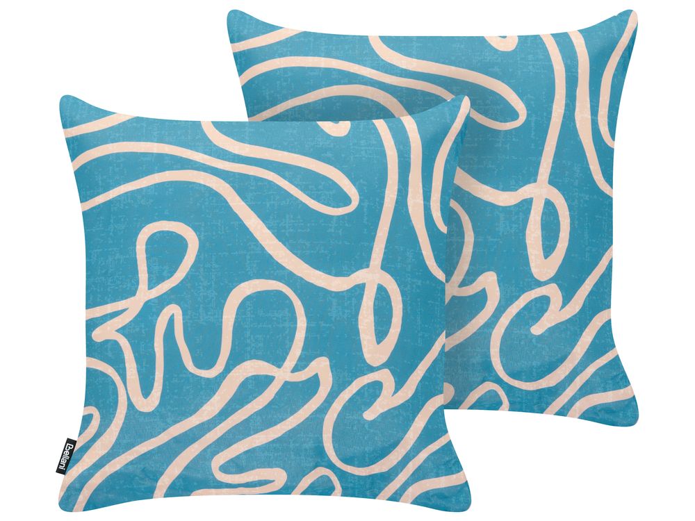 Set of 2 Outdoor Cushions KERRIA Abstract Pattern 45 x 45 cm Turquoise
