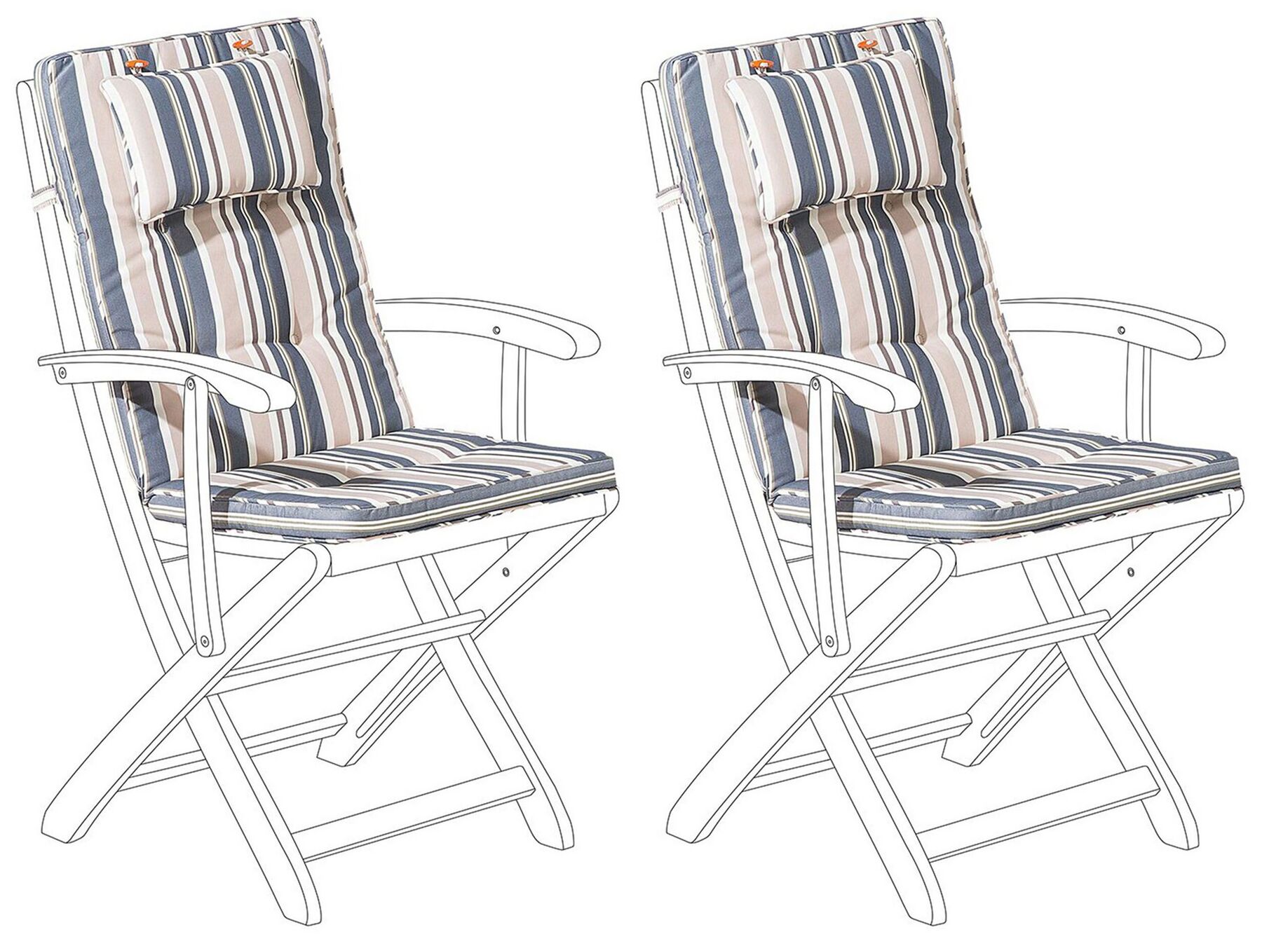 Set di 2 cuscini da seduta/schienale da esterno a strisce blu-beige MAUI_769703