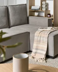 Corner Sofa Bed 3 Seater EDANE with Storage Fabric Grey Left Hand_1057216