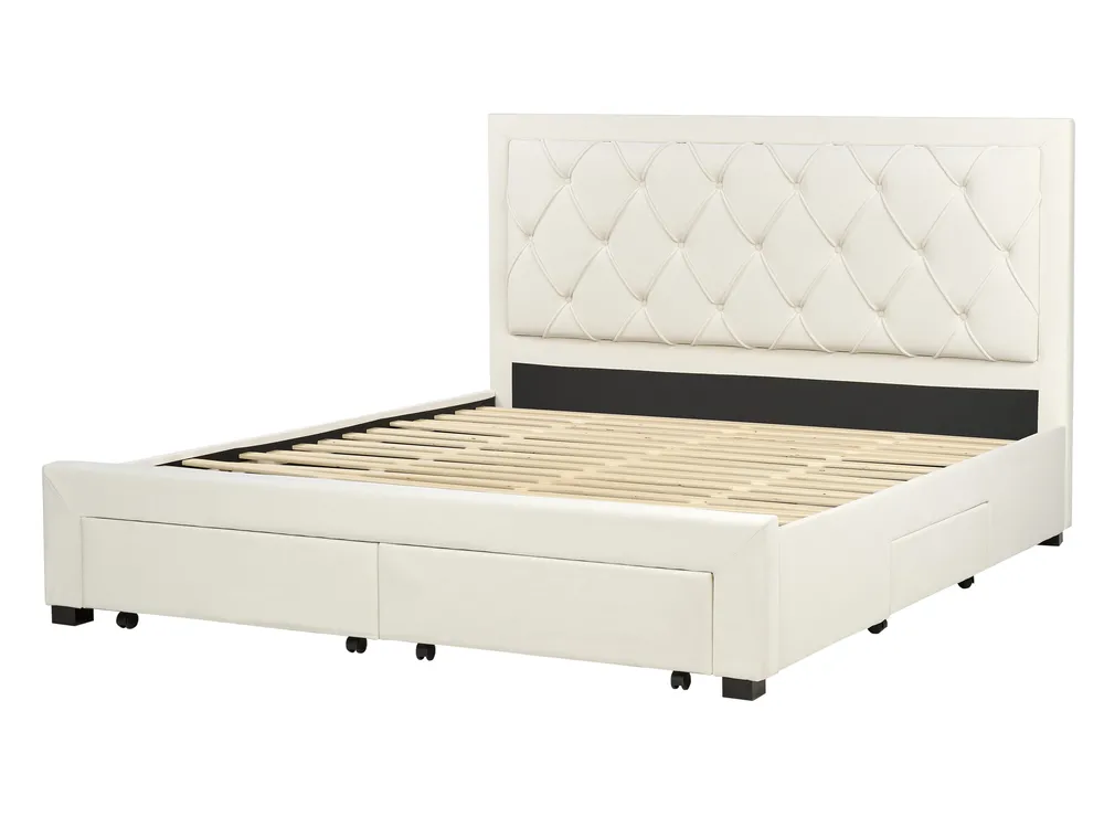 Bed with Storage Drawers LIEVIN Velvet Light Beige 180 x 200 cm (EU Super King)_902443