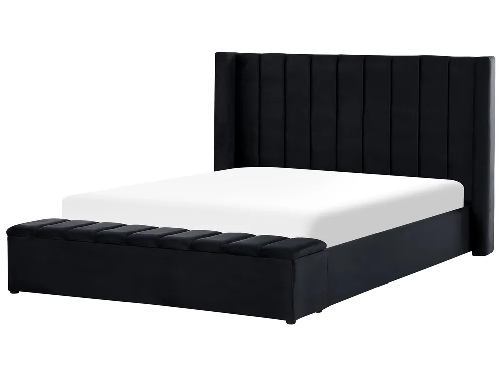 Waterbed with Storage Bench NOYERS Velvet Black 180 x 200 cm (EU Super King)_915019