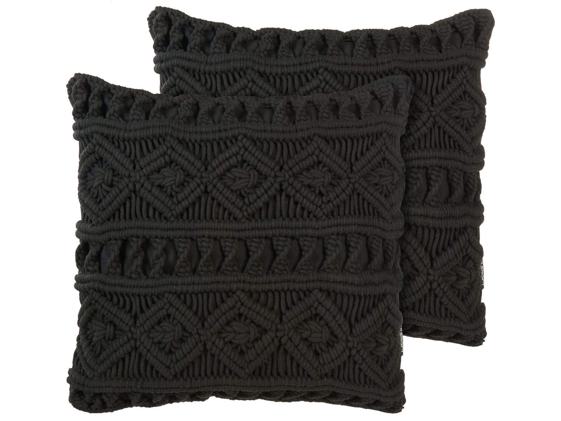 Set of 2 Cotton Macrame Cushions 45 x 45 cm Black MUDANYA_768931