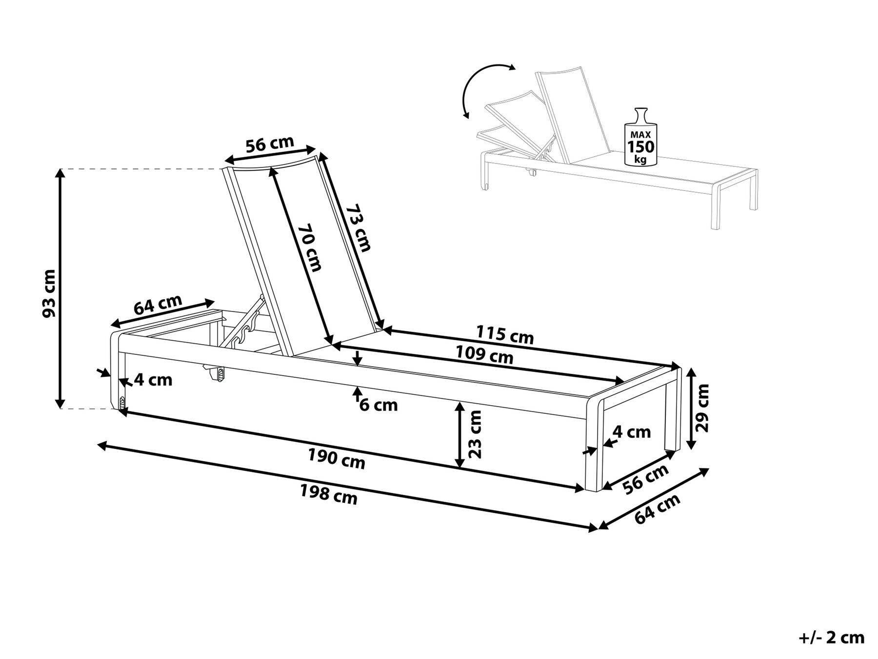 Sun Lounger FOSSATO Reclining Metal White_781122