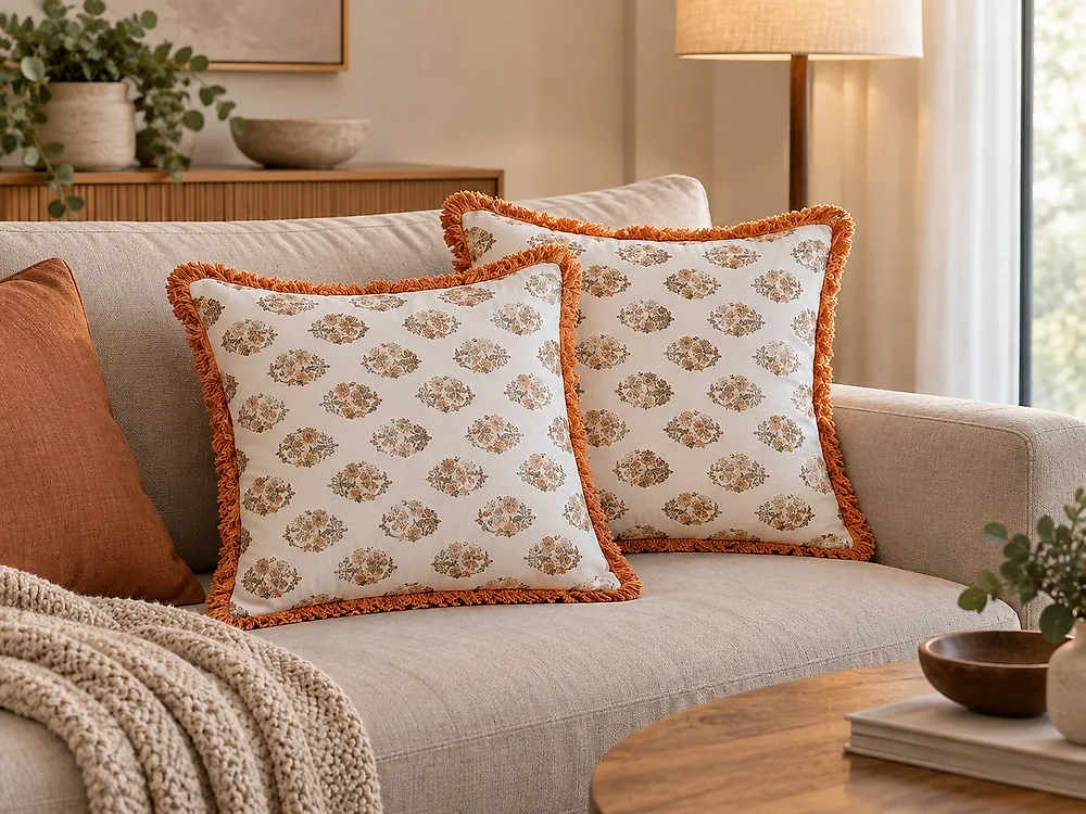 Dekokissen 2er Set SATIVUS 45 x 45 cm Baumwolle Orange Blumenmuster