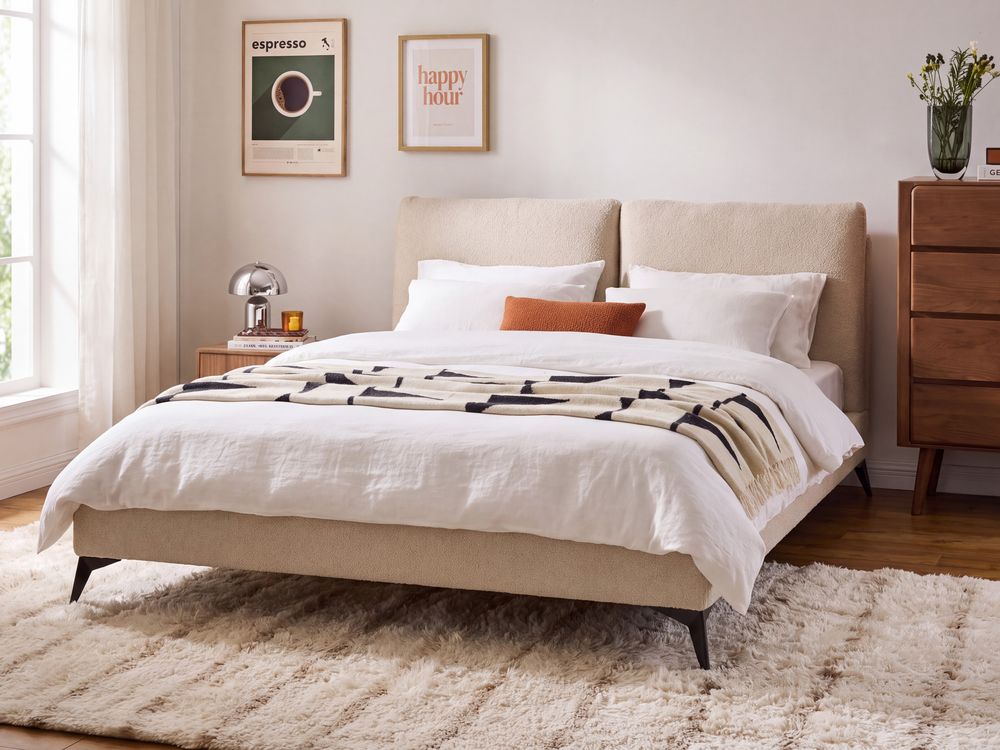 Letto Bouclé MELLE 160 x 200 cm Beige