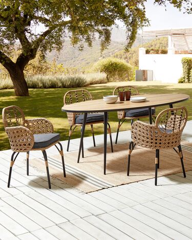 Set of 4 PE Rattan Chairs with Cushions Natural PRATELLO