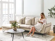 Corner Sofa 3 Seater SERSAN Chenille Beige Right Hand_929125