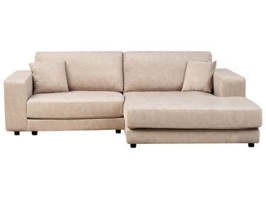 Left Hand 3 Seater Velvet Corner Sofa Beige LOFOTEN 