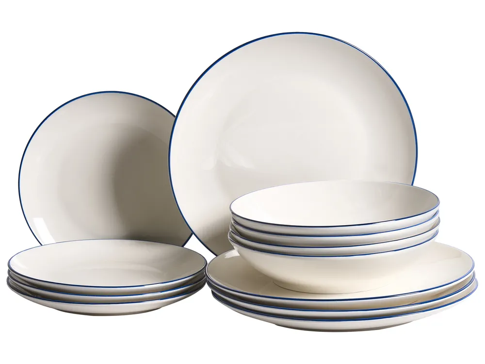 Zastawa stołowa 12-częściowa CUMIN Porcelana Złamana biel/ niebieski