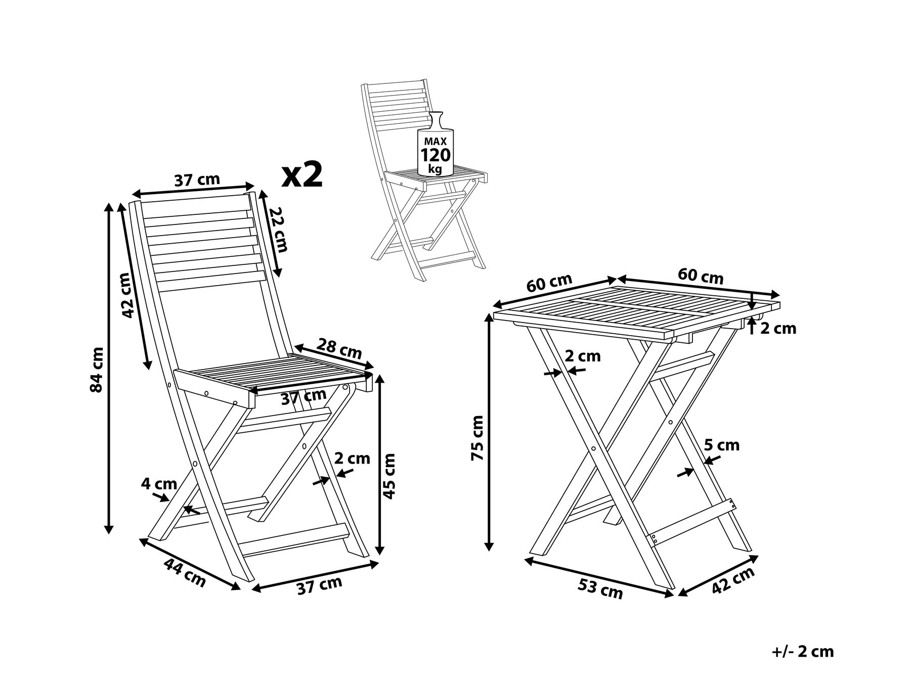 Bistro Set Folding FIJI Acacia Wood White_729625