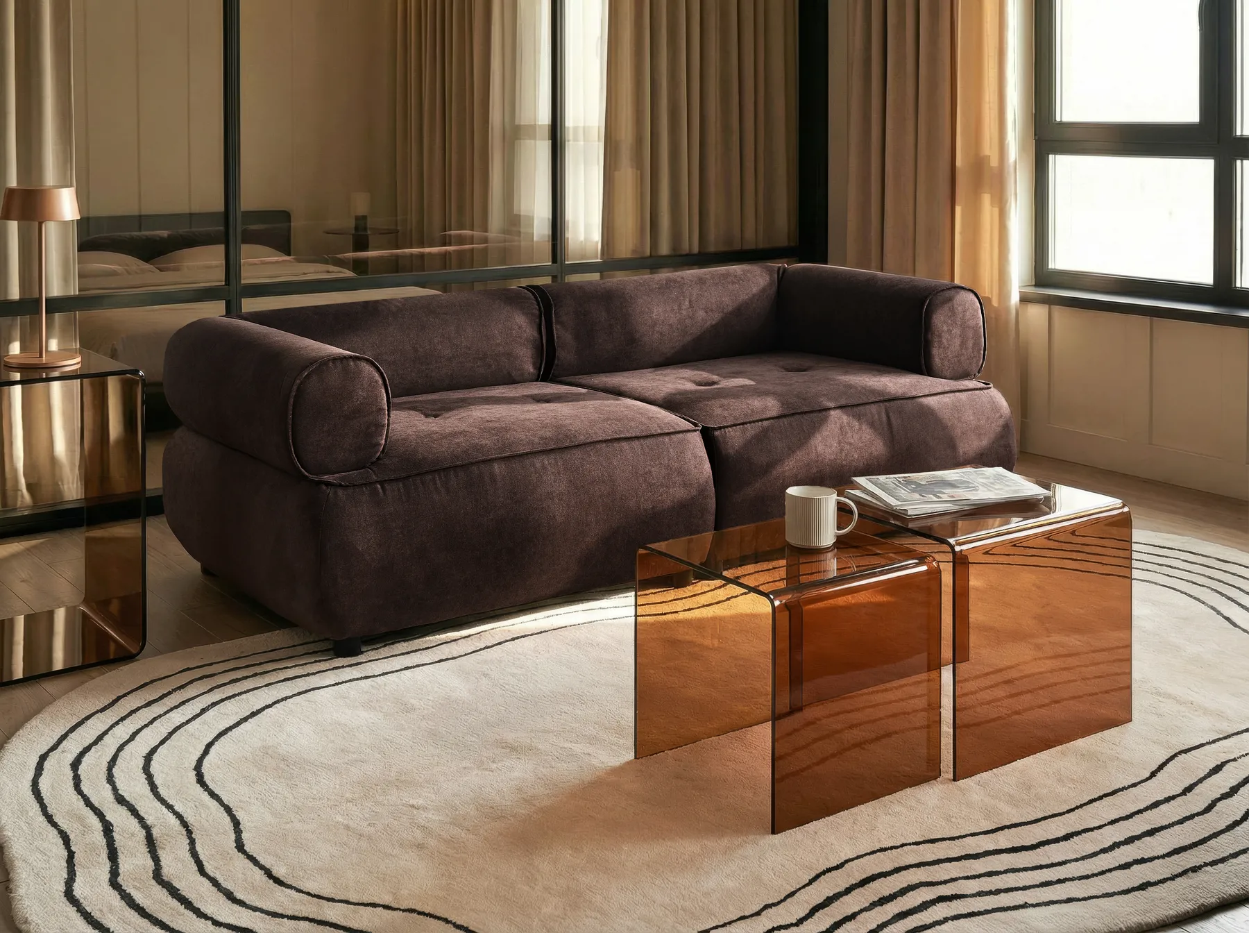 Sofa 3 Seater SALLA Fabric Dark Brown_1057896