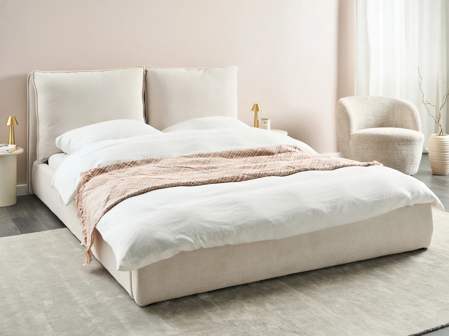 Bed Fabric BAJONNA 160 x 200 cm (EU King Size) Light Beige_1010692